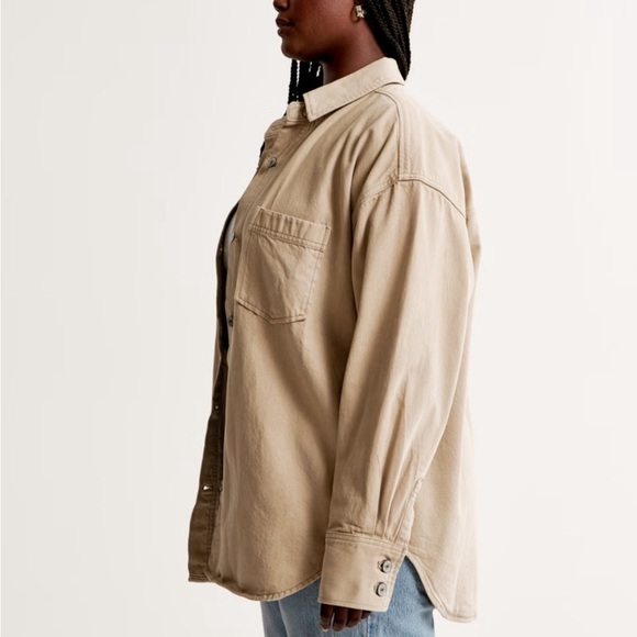 Abercrombie & fitch NWT oversized denim button up shirt light brown size medium - Picture 3 of 14